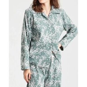 Papinelle ALPINE GREEN Cheri Blossom ORGANIC COTTON Flannel Pajama Set Sz Small